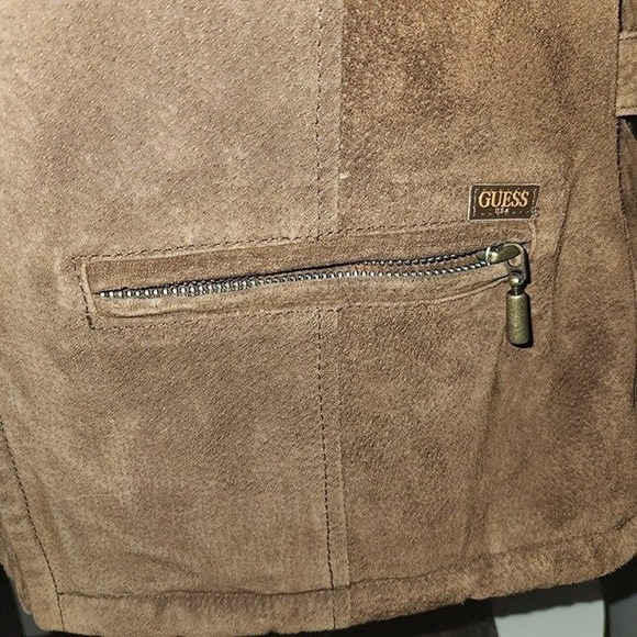 Vintage Authentic GUESS 100% Leather Suede Jacket Faux Fur Lining Y2K MediumccX - Picture 8 of 12